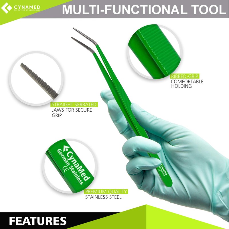 Cynamed 10” Kitchen Premium Tongs Tweezers Stainless Steel, Long with
