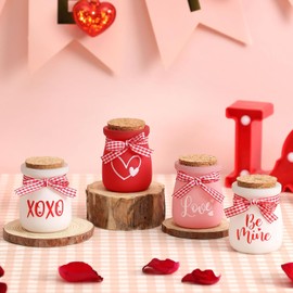 4 piezas de decoración de bandejas escalonadas para el día de San Valentín, mini tarros de masón para decoración de mesa de San Valentín, regalo de San Valentín para mujeres, pequeñas decoraciones del