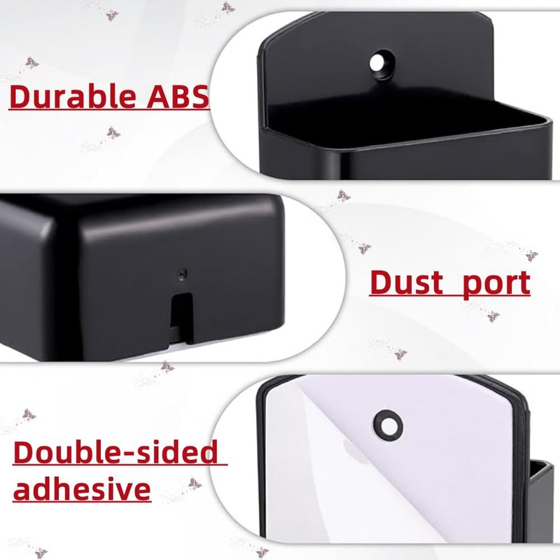 KLHCDUO 4 Pcs Wall Mount Remote Control Holder, Black Plastic,