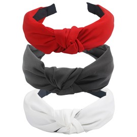 scicent Hair Accessories Pack of 3 Hair Band Vintage Women's Hair Band Yoga Headband Wide Hair Band Retro Headband Knot Hair Band Fabric for Women Girls (Black + White + Red) - 1810