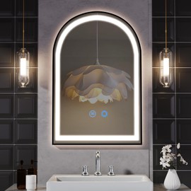 CFYLO 24" x 36" LED Bathroom Mirror with Lights, Black Arched LED Mirror for Bathroom, Lighted, Anti-Fog, Dimmable Adjustable, 3 Colors, Vertical/Horizontal, CRI90+,Touch Button