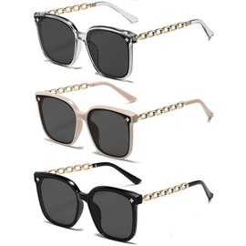 dinghaole 3 Pcs Square Sunglasses Women, Ladies Girls Funky Big Square Frame Cool Sunglasses, Vintage Trendy Classic UV400 Oversized Sun Glasses Eyewear, For Beach Vacations, Driving, Shopping