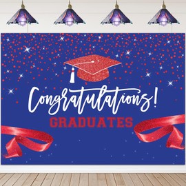 Mocsicka Red Blue Class of 2025 Backdrop Congratulations Graduates Background Graduation Prom Party Decoration Banner Photo Booth Props (7x5ft)