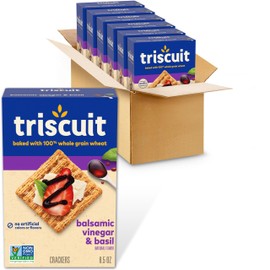 Triscuit Balsamic Vinegar & Basil Whole Grain Wheat Crackers, Lunch Snacks, Bulk Snack Crackers, 6 - 8.5 oz Boxes