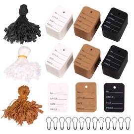 Keadic 1700Pcs Pre-Printed Clothing Price Tag and Hang Tag String with Black Metal Gourd Safety Pins Set, Perforated Garment Coupon Tag and Nylon Loop Fastener Hook Ties for Clothes Retail Store