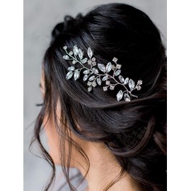 YERTTER Wedding Hair Band Crystal Headband Bridal Floral Hair Vine Pieces Hair Accessories for Brides and Bridesmaids (Silver)