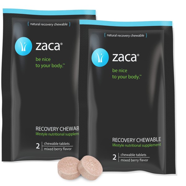 Zaca Recovery Chewable Supplement | Hydration + Recovery | Party, Travel, Exercise & Altitude | Sugar Free & Gluten Free | Mixed Berry, 2 Packs = 4 Tablets