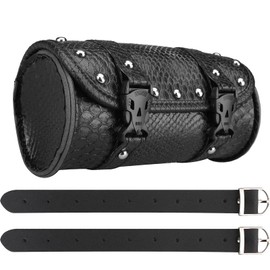 wiipara Motorcycle Tool Bag, Universal PU Leather Waterproof Motorcycle Fork Bag Saddlebag Handlebar Bag for Motorcycle Front Forks Sissy Bar Storage Bag with 2 Straps