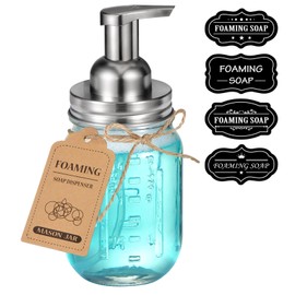 Amolliar Mason Jar Foaming Soap Dispenser, Plastic Soap Pump, Refillable Hand Soap Dispenser for Kitchen, Cute Farmhouse Decor, Dish Soap Dispenser, Bathroom Soap Accessories, Brushed Nickel 1 Pack