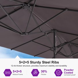 PURPLE LEAF 14ft Patio Umbrella Outdoor Double-Sided Umbrella with Base and Crank Rectangle Market Table Umbrella for Pool Deck Garden, Light Grey