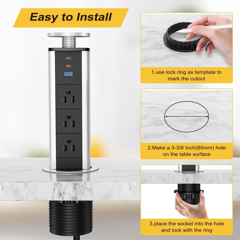 Pop Up Outlet for Countertop, Pop Up Socket with 3