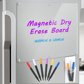 Acrylic Magnetic Dry Erase Board Calendar for Fridge, 16.5"x12" Inch Clear Dry Erase Calendar for Refrigerator, Magnetic Planning Calendar Includes 6 Colors Dry Erase Markers and Magnetic Pen Holder - Color: Memo Board
