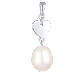 Women's Pearl Pendant with Heart Made of 925 Sterling Silver Handmade with Freshwater Pearl Pendant for Gold Chain, Silver Chain and Women's Chains, Silver Pearl