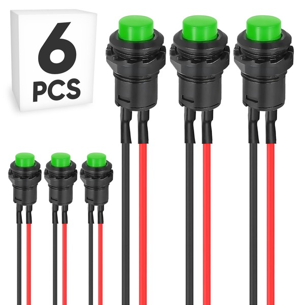 6-Pack 12mm Momentary Push Button Switch with Wire SPST ON/Off
