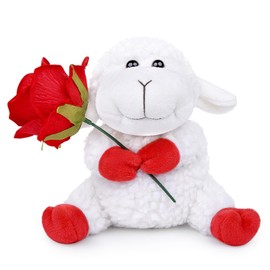 lilizzhoumax Rose Flower Lamb Plush Toy 13cm/5”, sit Cuddly Stuffed Animal Cute Sheep Super Soft Home Decoration Toys Romantic Valentine's Day Gifts for Kids girls mom red