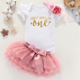 Acwssit Halfway To One Baby Girl Tutu Outfits Half Birthday Outfit Baby Girl Clothes White Bodysuit Pink Skirt 6 Months