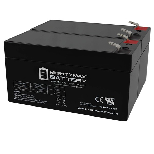 Mighty Max Battery ML1.3-12 - 12 Volt 1.3 AH SLA Battery - Pack of 2