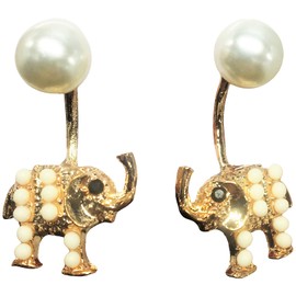 Fashion Elephant Beads and Pearl Dangle Earrings Gold Platted Jewelry (Ivory)