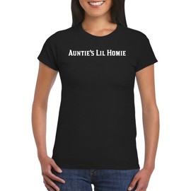 Harding Industries Auntie's Lil Homie - Women's Soft Graphic Junior Cut T-Shirt CP05 Black
