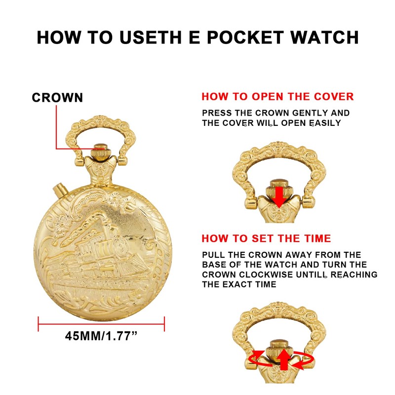 LED Gold Right Locomotive Len's Quartz Men's Pocket Watch, Arabic