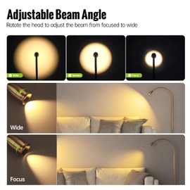 SpeePlant Reading Floor Lamp, 73" Standing Lamp with Dimmable Zoomable LED Spotlight, Adjustable Color Beam and Flexible Gooseneck, Remote & Pedal Control, for Reading Bedroom Crafting (Antique Brass)