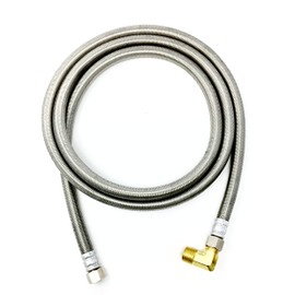 Shark Industrial Premium Stainless Steel Dishwasher Hose - 6 FT No-Lead Burst Proof Water Supply Line 3/8" comp x 3/8" comp with attached 90 degree elbow - 10 year warranty