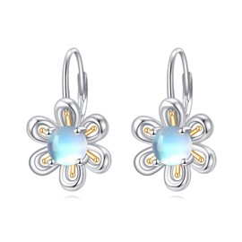 Daisy Earrings Gifts for Women Sterling Silver Daisy Flower Leverback Dangle Hoop Earrings Jewelry Christmas Gifts for Women (Flower earrings-moonstone daisy earrings)