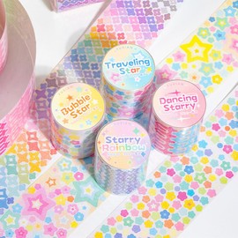 4 Rolls Star Washi Tape Stickers,Colorful Star Stickers Glitter Stickers,Self Adhesive Korean Stickers Cute Washi Tape,DIY Decorative Tape for Crafts Photocard Albums Gift Wrap Scrapbook Journal