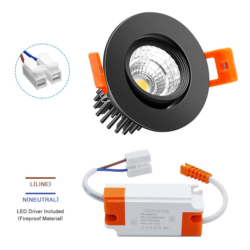 2Inch LED Recessed Ceiling Light, 3W Dimmable LED Downlight, 60