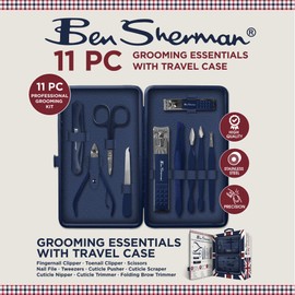 Ben Sherman Nail Clippers for Men Travel Size Nail Clipper Set, 11 Pcs Mens Nail Grooming Kit includes Nail Clippers, Scissors, Tweezers and Traveling Case