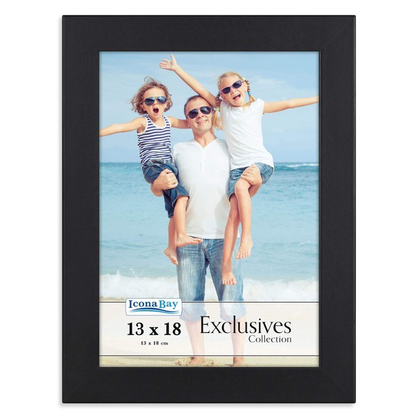 Icona Bay 13 x 18 cm Black Picture Frame, Sturdy Wood Composite Photo Frame 13x18, Sleek Design, Table Top or Wall Mount, Exclusives Collection
