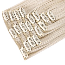 Clip in Hair Extensions - Platinum Blonde - Straight - 15in / 38cm - Full Head - 8 Pcs 110g - Heat Resistant Hair Piece