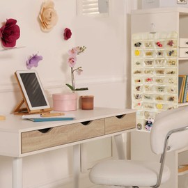 Bloss Hanging Jewelry Organizer, Double Sided 80 Pocket Jewelry Chain Storage Bag 2 Layer of Fabric Jewelry Organizer Holder for Necklace Bracelet Earring Ring Chain Knitting Tool-Black (Beige)