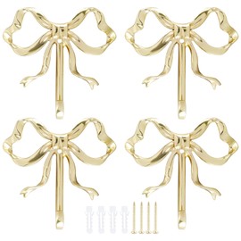 Abizarch Gold Wall Hook, 4 Pcs Coat Hook Bow Knot Hook Hanger for Decor and Hat Towel Clothes Hanging, Multifunctional Brass Hook for Home Use in Bathroom Bedroom Kitchen Living Room
