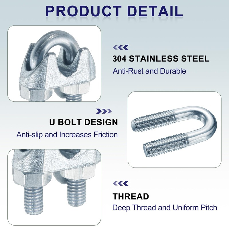 sourcing map 20 Pcs M6 Steel Wire Rope Clip Clamps,