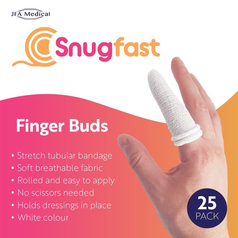 Pack of 25 Snugfast White Finger Cots Buddies Tubular Bandage