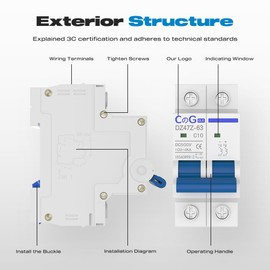DC Miniature Circuit Breaker, CGELE 2 Pole 10 Amp 500V DC Disconnect Switch for Solar PV Systems Thermal Magnetic Trip Din Rail Mount