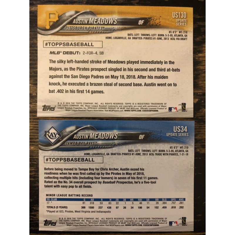 AUSTIN MEADOWS 2018 Topps Update RC LOT! US34 TOUGH US130