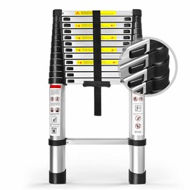 12.5FT Telescoping Ladder, Aluminum extendable Ladder, Retractable Extension Ladder for Home and Outdoor Work, Load Capacity 330 pounds