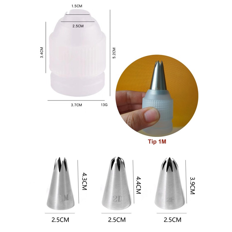 1M 2D 2F Piping Nozzle and Coupler,Star Tips for Piping