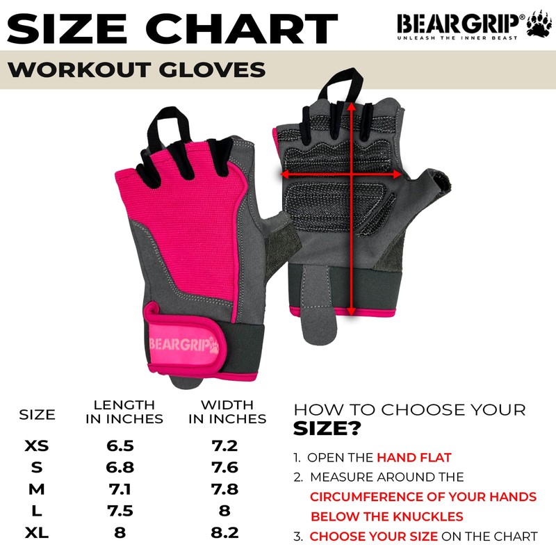 BEAR GRIP - Workout Gloves, Lightweight Breathable edition (Pink, XL)