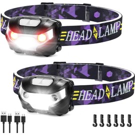 Linterna frontal de 2 piezas, linterna frontal LED de detección inteligente,linterna frontal con iluminación gran angular de 230°,carga USB,resistente al agua