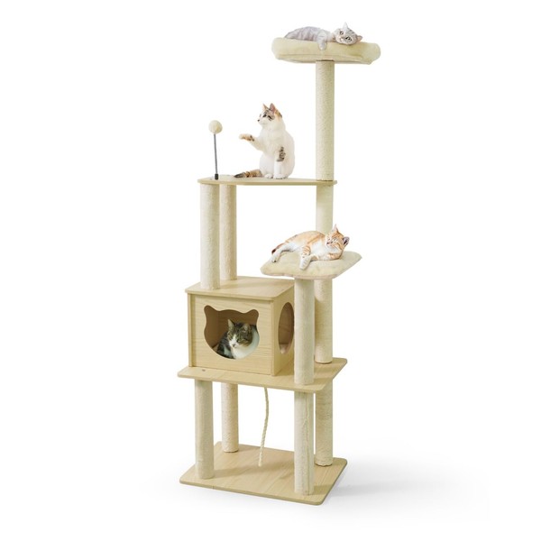 CAPHAUS 65-inch Multi-Level Cat Tree with Cat Cave Condo &