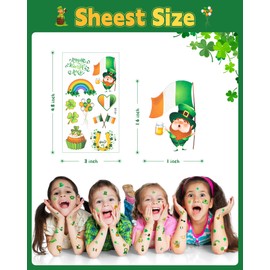 224 PCS St Patrick Temporary Tattoos Festival Party Decorations, Individually Wrapped Waterproof Tattoos, Irish Shamrock Face Stickers St Patricks Day Accessories for Adult Kids