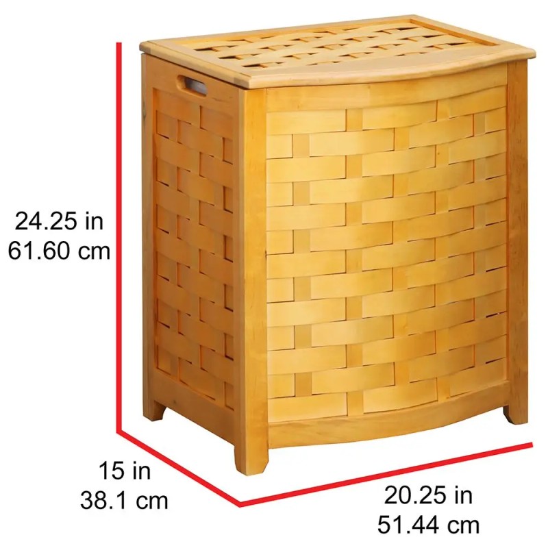 Bowed Front Veneer Wood Hamper with Interior Bag Natural Finish