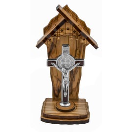 Olive Wood Catholic Devotional Shrine (Saint Benedict Cross)