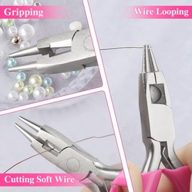 LEONTOOL 3 Inches Mini Round Nose Pliers for Jewelry Making with Cutter Wire Looping Plier Smooth Jaws Wire Bending Pliers Small Jewelry Making Tools Jewelry Making Supplies for Wire Looping Wrapping