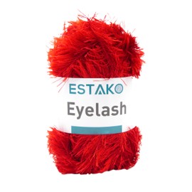 Estako Eyelash, 100% Polyester Yarn, Soft, Fuzzy for Crochet and Knitting 3.53 Oz (100g) / 153 Yrds (140m) (1251 - Red)