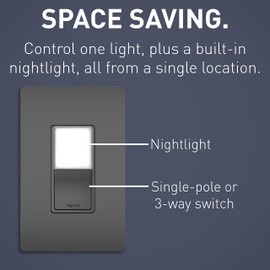 Legrand radiant NTL873BKCC6 15 Amp Combination Adjustable LED Night Light and 3-Way Decorator Rocker Switch for Hallways or Kids Bedrooms, Black (1 Count)