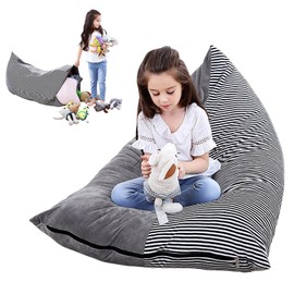Fangehong 1 Pack Stuffed Animal Storage Bean Bag Chair Sofa Seat Cover, Large Stuffed Toys Organizer Bag with Zipper, Beanbag Holder Chairs without Filling Plush Toys for Kids and Adults (A)